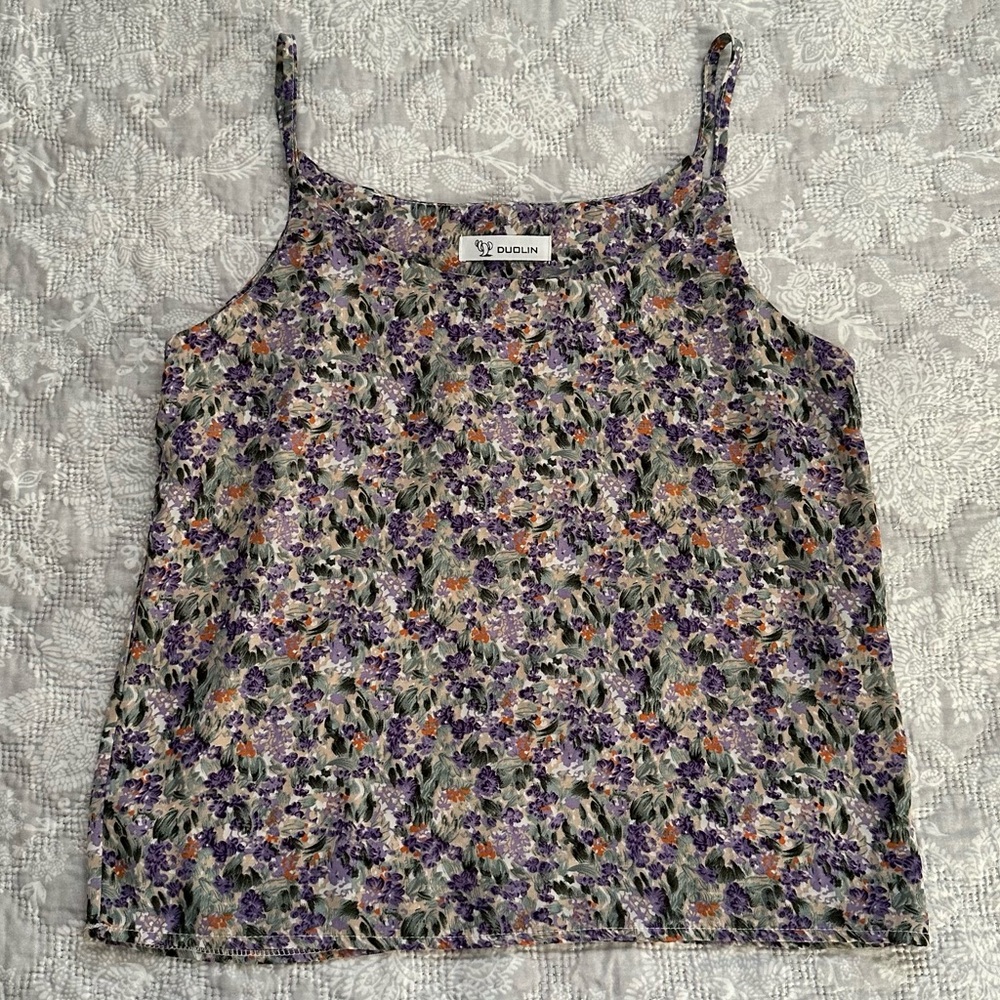 Duolin Purple Multicolor Floral Flowy Camisole